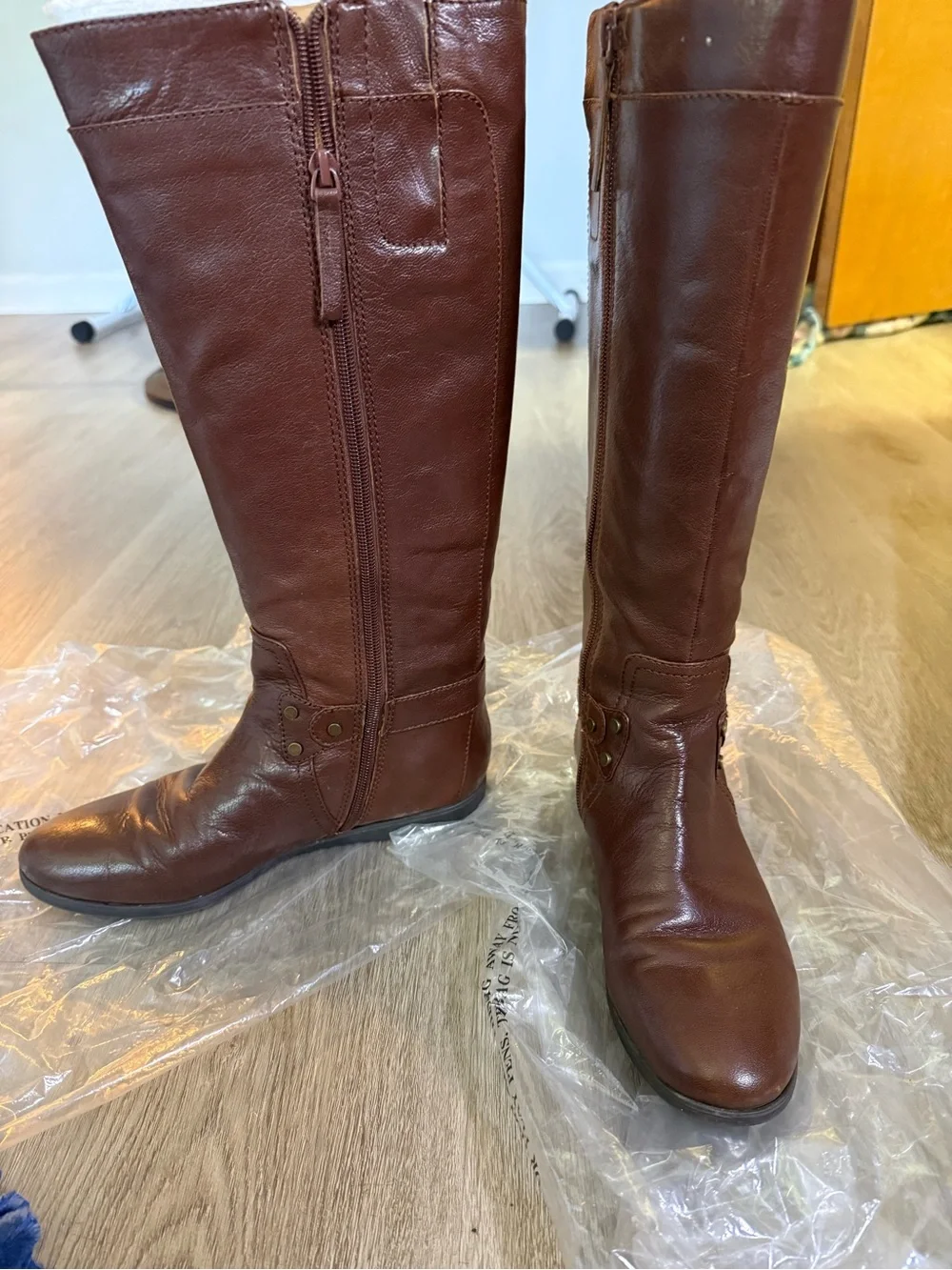 Nine West Tall Brown Zip Riding Boots